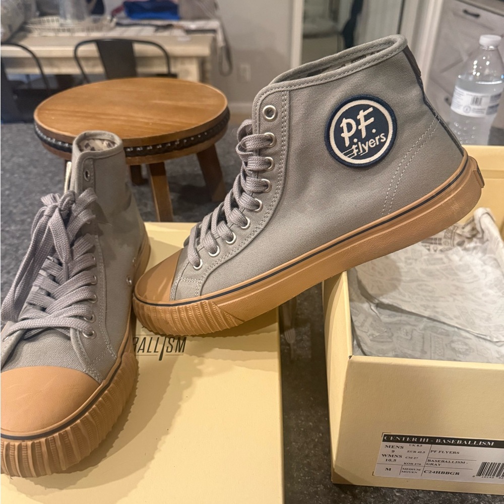 Baseballism P.F. Flyers Gray and Tan Sneakers with Iconic Logo